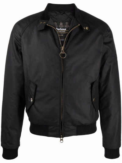 Barbour Zip-up Wax Jacket In Schwarz