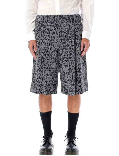 Comme Des Garçons Homme Deux Text-print Plaid-check Tailored Shorts In Black White Check