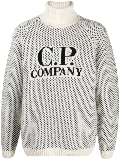 C.p. Company Logo Intarsia-knit Wool Jumper In Bianco