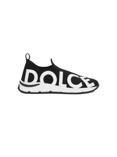 Dolce & Gabbana Kids' Logo-patch Mesh Trainers In Black