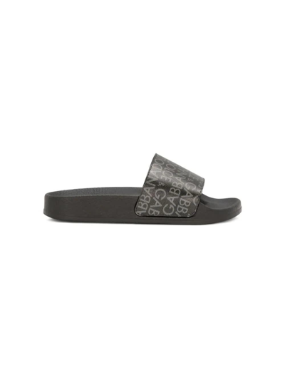 Dolce & Gabbana Kids' Logo-print Leather Slides In Nero