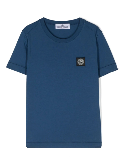Stone Island Junior Kids' Compass-patch Cotton T-shirt In Blu