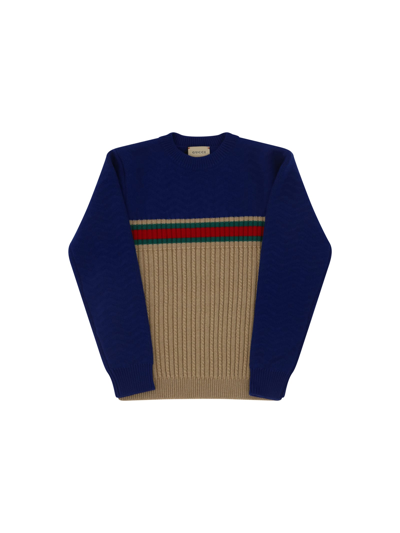 Gucci Kids' Sweater For Boy In Camel/cobalt/mc