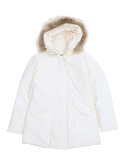 Woolrich Kids' Long-sleeved Hooded Jacket In Mkc Milky Cream