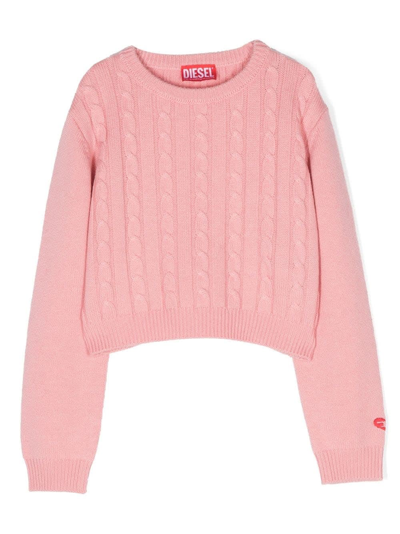Diesel Kids' Cable-knit Sweatshirt In Pink