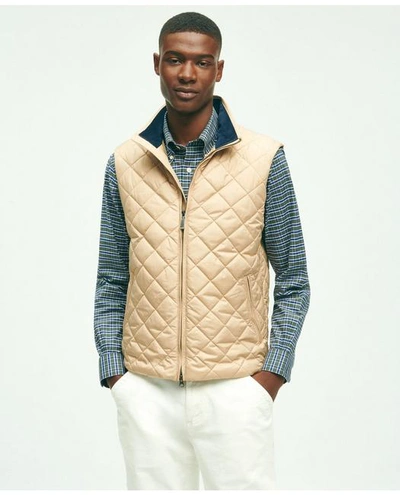 Brooks Brothers Water Repellent Diamond Quilted Vest | Light Beige | Size Xs