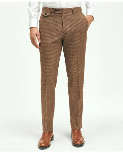 Brooks Brothers Slim Fit Stretch Brushed Cotton Guncheck Trousers | Beige | Size 35 32