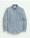 Brooks Brothers Big & Tall Stretch Cotton Non-iron Oxford Polo Button-down Collar, Mini-graph Check Shirt | Blue | S In Green