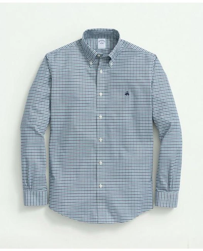 Brooks Brothers Big & Tall Stretch Cotton Non-iron Oxford Polo Button-down Collar, Mini-graph Check Shirt | Blue | S In Blue