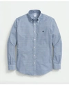 Brooks Brothers Big & Tall Stretch Cotton Non-iron Oxford Polo Button-down Collar, Mini-graph Check Shirt In Bright Blue