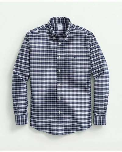Brooks Brothers Big & Tall Stretch Cotton Non-iron Oxford Polo Button-down Collar, Tartan Shirt | Dark Blue | Size 1 In Dark Blue