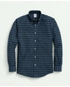 Brooks Brothers Big & Tall Stretch Cotton Non-iron Oxford Polo Button-down Collar, Tartan Shirt In Dark Green