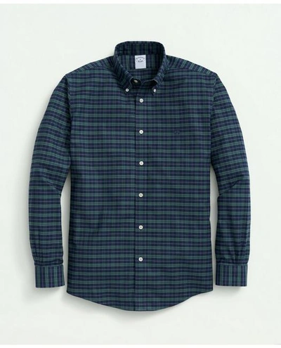 Brooks Brothers Big & Tall Stretch Cotton Non-iron Oxford Polo Button-down Collar, Tartan Shirt In Dark Green