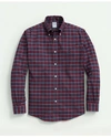Brooks Brothers Big & Tall Stretch Cotton Non-iron Oxford Polo Button-down Collar, Tartan Shirt In Burgundy