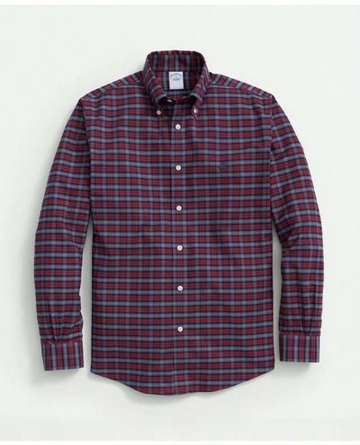Brooks Brothers Big & Tall Stretch Cotton Non-iron Oxford Polo Button-down Collar, Tartan Shirt | Burgundy | Size 2x