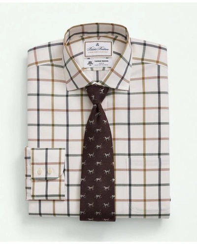 Brooks Brothers X Thomas Mason Cotton Twill Londoner Collar, Windowpane Dress Shirt | Ivory | Size 15 33