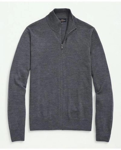 Brooks Brothers Fine Merino Wool Half-zip Sweater In Grey Heather