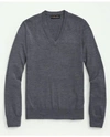 Brooks Brothers Big & Tall Fine Merino Wool V-neck Sweater | Grey Heather | Size 4x Tall