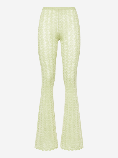 Alessandra Rich Lace Knit Flared Trousers W/ Lurex In Green