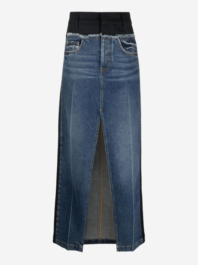 Stella Mccartney Twill Panelled Denim Maxi Skirt In Blue