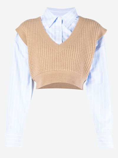 Alexander Wang Layered Knitted Vest In Camel Color