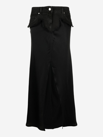 Blumarine Denim-trimmed Satin Maxi Skirt In Black