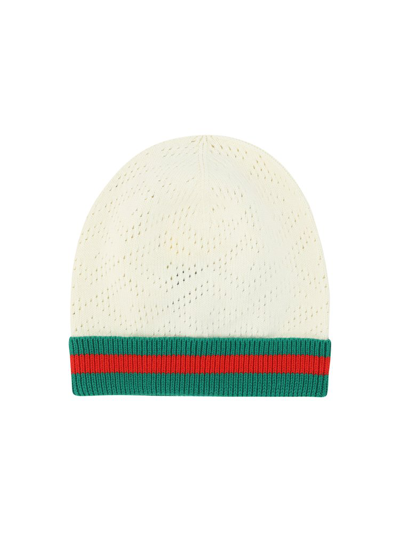 Gucci Kids Square G Open Knit Beanie In White