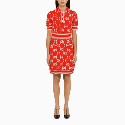 Prada Gg-jacquard Cotton-blend Dress In Red