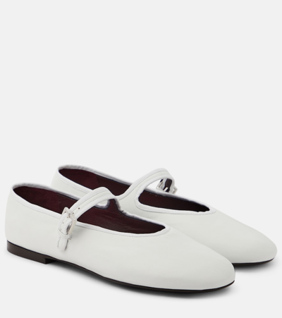 The Row Leather Mary Jane Ballet Flats In White