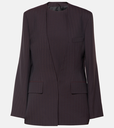 Victoria Beckham Herringbone Chalk Stripe Blazer In Dark Brown