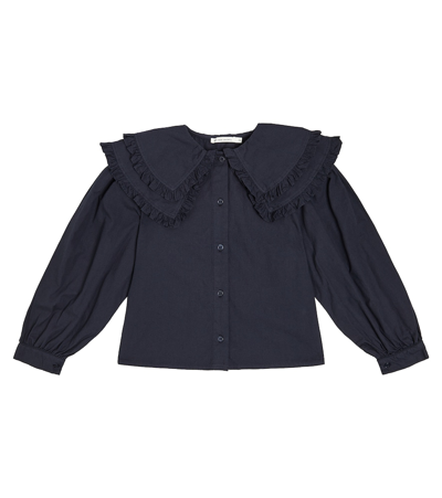The New Society Kids' Jimena Ruffled Cotton Blouse In Blue