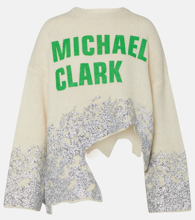 Jw Anderson X Michael Clark Embellished Wool-blend Sweater In White