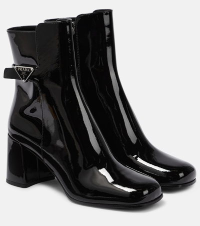 Prada Patent Leather Ankle Boots In Black