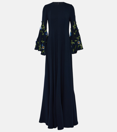Oscar De La Renta Embroidered Silk-blend Gown In Blue