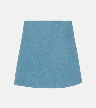 Ganni Wool Twill Mini Skirt In Blue