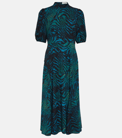 Diane Von Furstenberg Nella Tiger Print Mock Neck Midi Dress In Light Blue