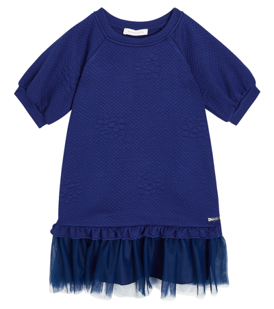 Monnalisa Kids' Jersey Tulle-trimmed Dress In Blue