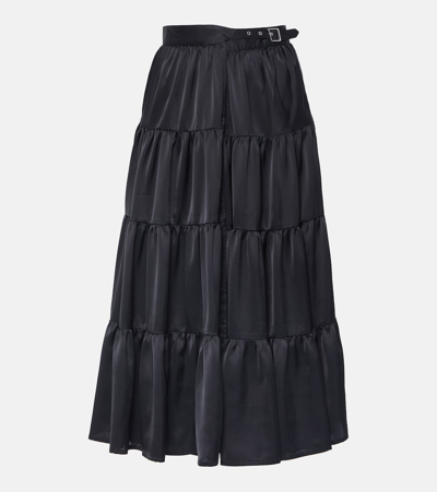 Noir Kei Ninomiya Banded And Pleated Satin Midi Skirt In Black