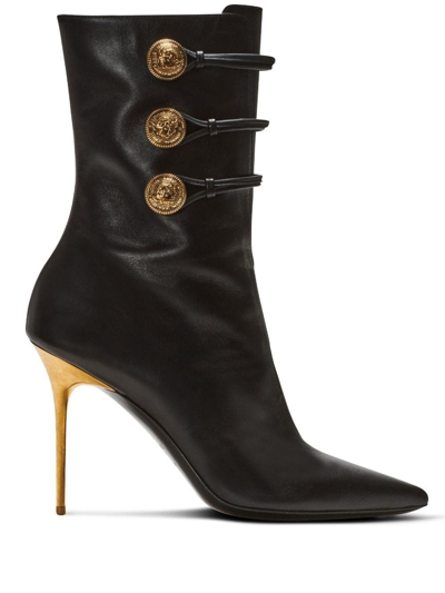 Balmain Alma High Heels Ankle Boots In Black Leather