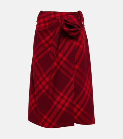 Burberry Check Wool Midi Skirt In Red