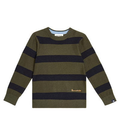 Scotch & Soda Kids' Striped Cotton And Wool Sweater In Green