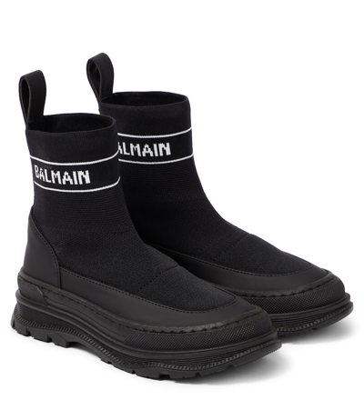 Balmain Kids' Logo Sock Boots In Black
