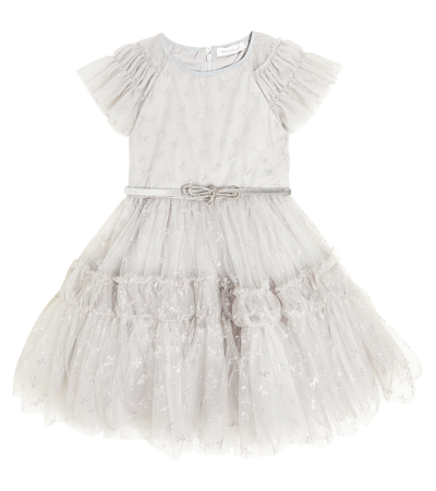 Monnalisa Kids' Ruffled Tulle Dress In Silver