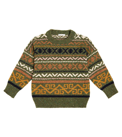 The New Society Kids' Tirso Intarsia Wool-blend Sweater In Green