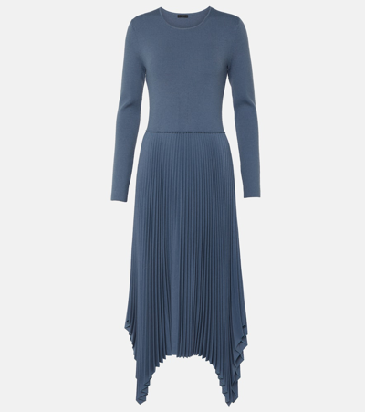 Joseph Deron Pleated Wool-blend Midi Dress In Slate Blue