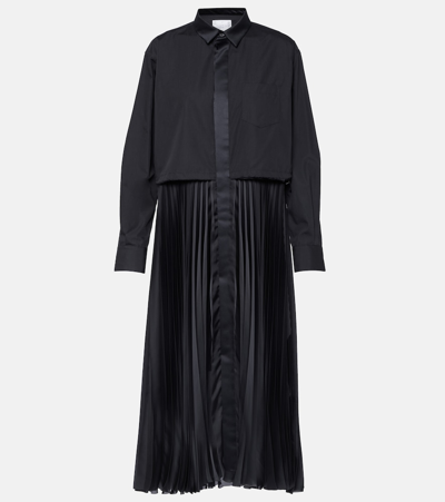 Sacai Black Pleated Midi Dress In 001 Black