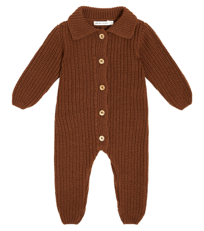 The New Society Baby Ribbed-knit Wool-blend Onesie In Brown