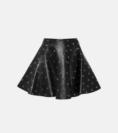 Alaïa Eyelet-embellished Leather Mini Skirt In Black