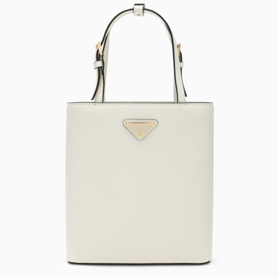 Prada Woman White Leather Handbag In Fmv Travertino N