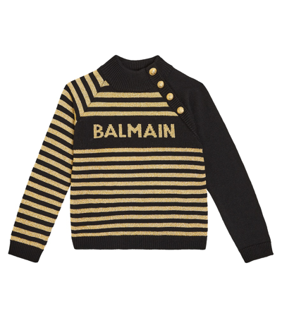 Balmain Kids' Striped Logo Wool-blend Jumper In Multicoloured